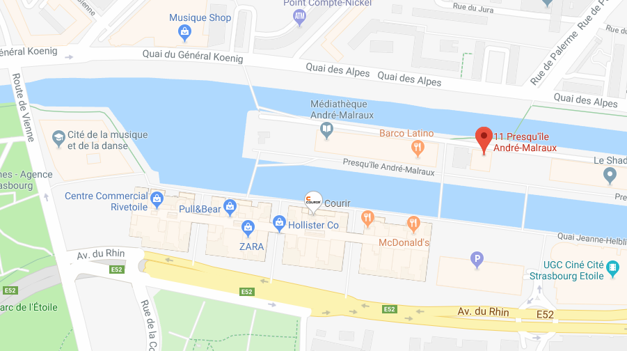 Extrait du plan de Strasbourg pour situer la médiathèque André-Malraux.