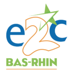 Logo de l'e2c67 bleu, orange et vert clair. Grand format.
